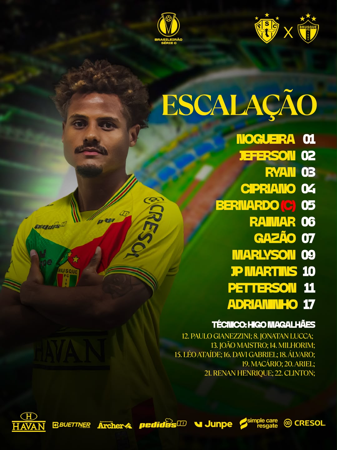 Escalação oficial do Brusque 