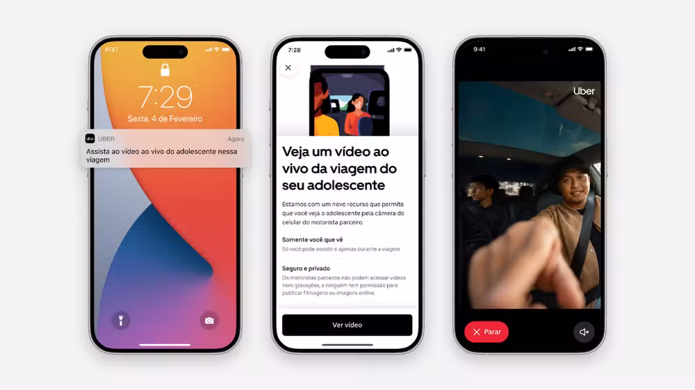 Uber anunciou a liberação de uma ferramenta de transmissão de vídeo ao vivo para que pais e responsáveis possam acompanhar as viagens de adolescentes pela plataforma.