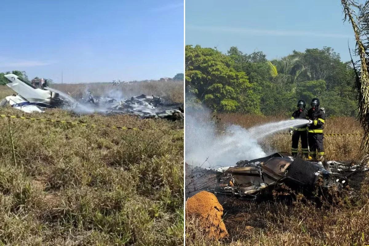 Avião estava ainda em chamas, quando o Corpo de Bombeiros chegou ao local -