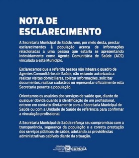 Nota de Esclarecimento da Secretaria Municipal de Saúde