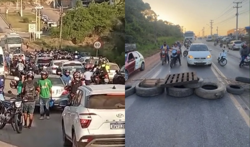 Manifestação começou nas primeiras horas desta quarta-feira (16); moradores cobram solução para problemas no abastecimento e relatam impactos na rotina