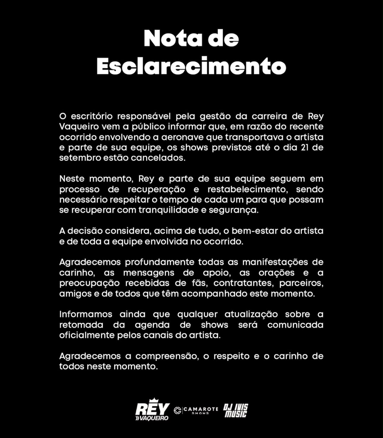 Nota da Assessoria do Rey Vaqueiro -