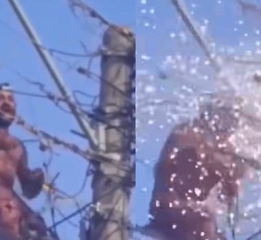 Imagem - Homem realiza serviço em poste de energia e fiação solta faíscas em Marabá