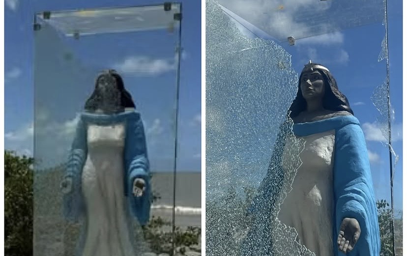 Proteção de vidro que envolve o monumento foi destruída; imagem não sofreu danos

