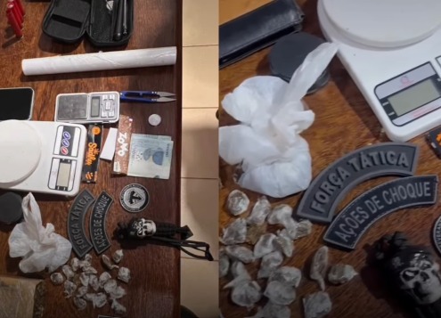 (A ocorrência foi registrada pela Polícia Militar, que apreendeu os materiais e tomou as providências iniciais no local.)
