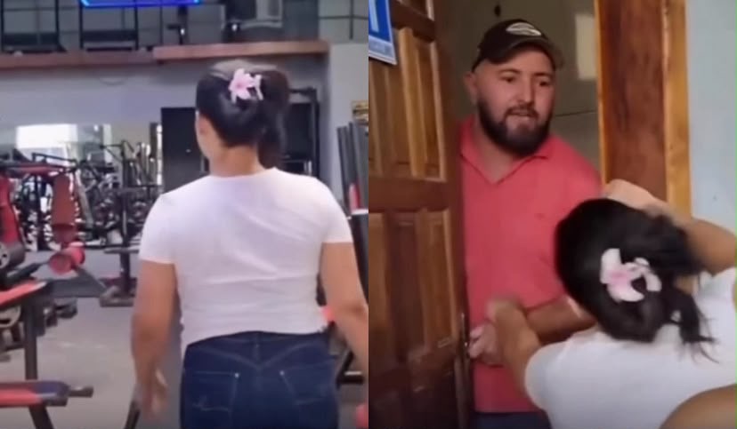 Nas imagens, a mulher relata a situação e mostra o local onde, segundo a narrativa, o flagrante teria acontecido