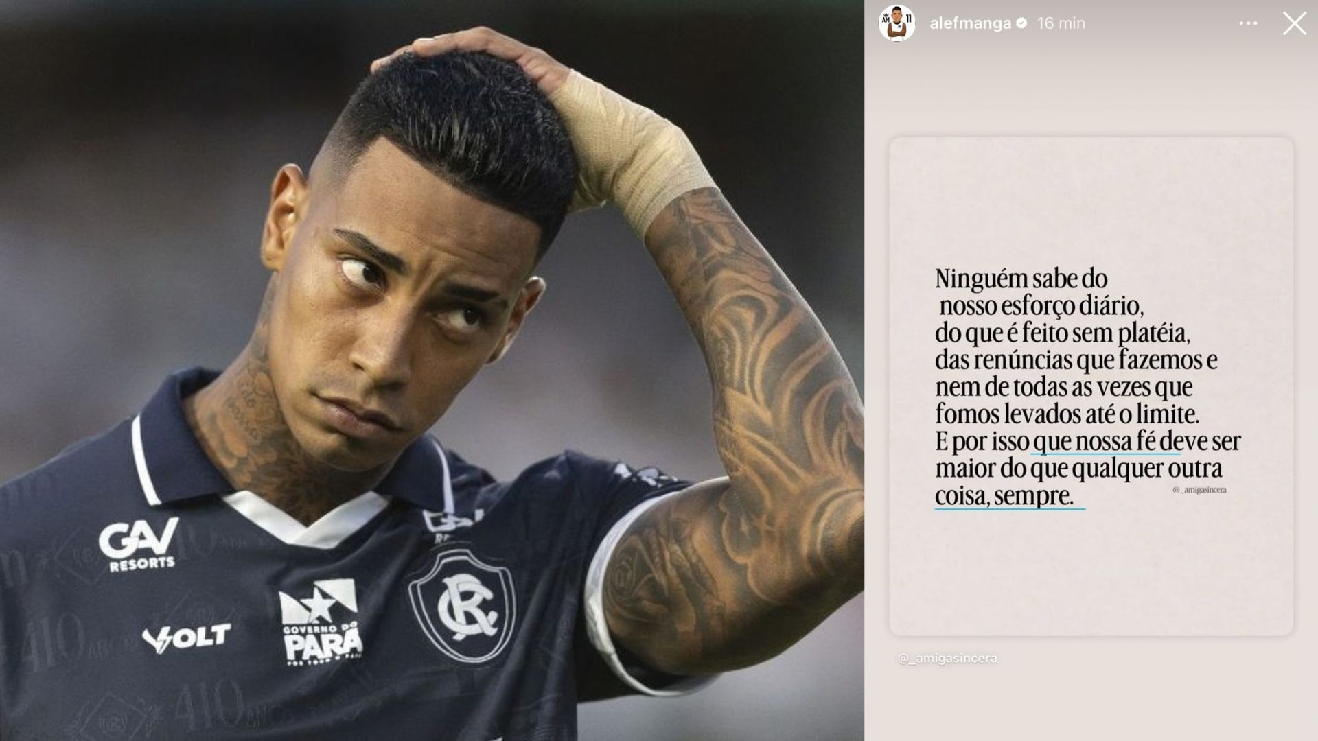 Atacante deixou o clube após desgaste com membros do elenco e da diretoria e compartilhou frases sobre esforço e fé nas redes sociais.