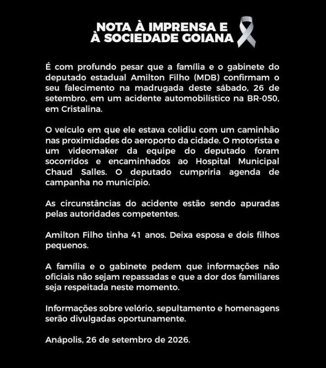 Nota dos familiares