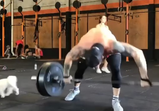 Imagem - Homem cai ao desviar barra de treino de crossfit para não atingir cachorro