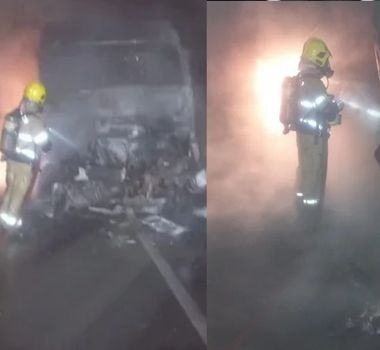 Imagem - Colisão entre caminhões na BR-060 transforma carga em bola de fogo