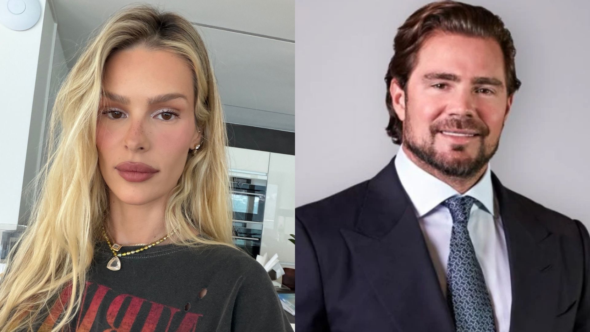 Modelo Yasmin Brunet e Daniel Vorcaro, ex-dono do Banco Master.