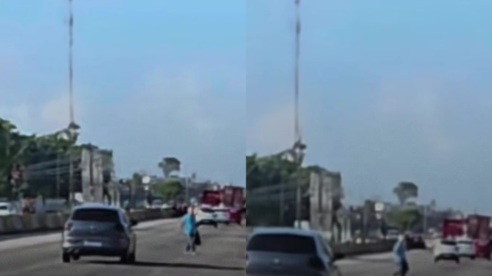 Situação foi registrada por um ciclista que passava pelo local.