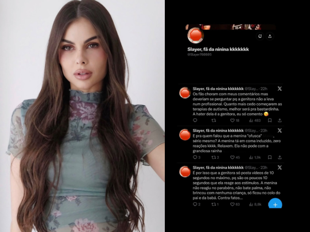 Modelo registrou boletim de ocorrência e pediu à plataforma dados para identificar responsáveis por publicações contra Helena, de 2 anos

