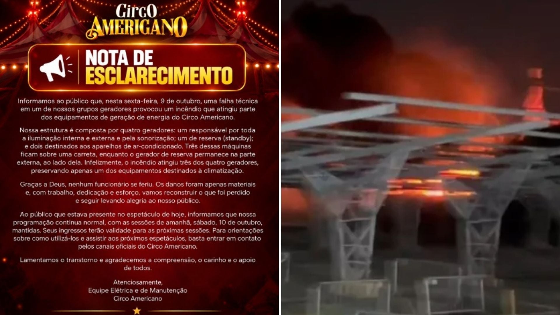 Circo Americano divulgou uma nota oficial nesta sexta-feira (9).