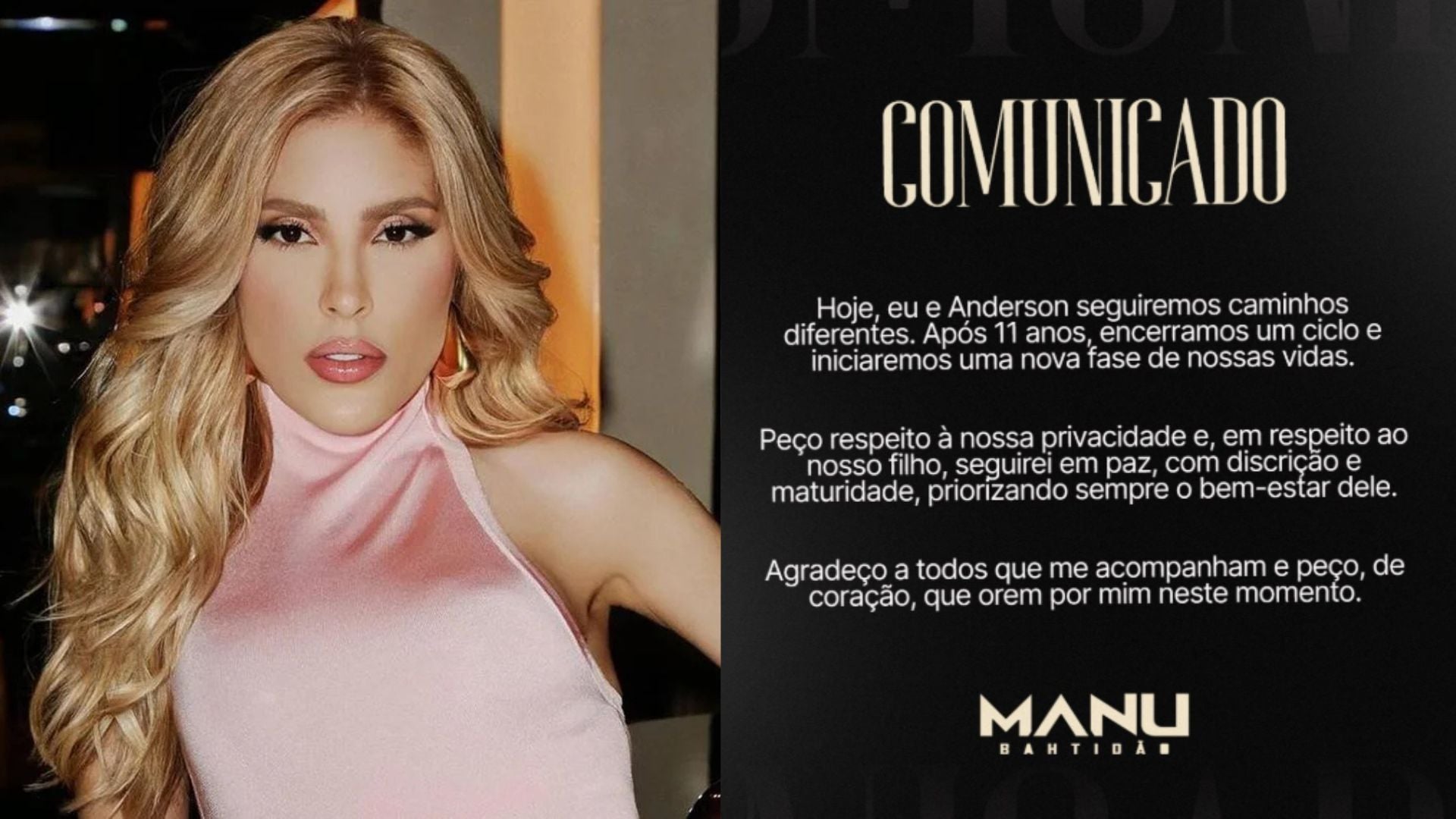 Manu Bahtidão anuncia fim de casamento após 11 anos