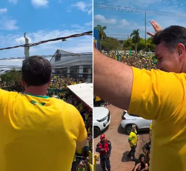 Imagem - Flávio Bolsonaro é recebido por apoiadores em Marabá na manhã desta segunda-feira