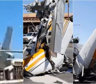 Imagem - Avião cai em avenida movimentada na Califórnia e quase atinge carros