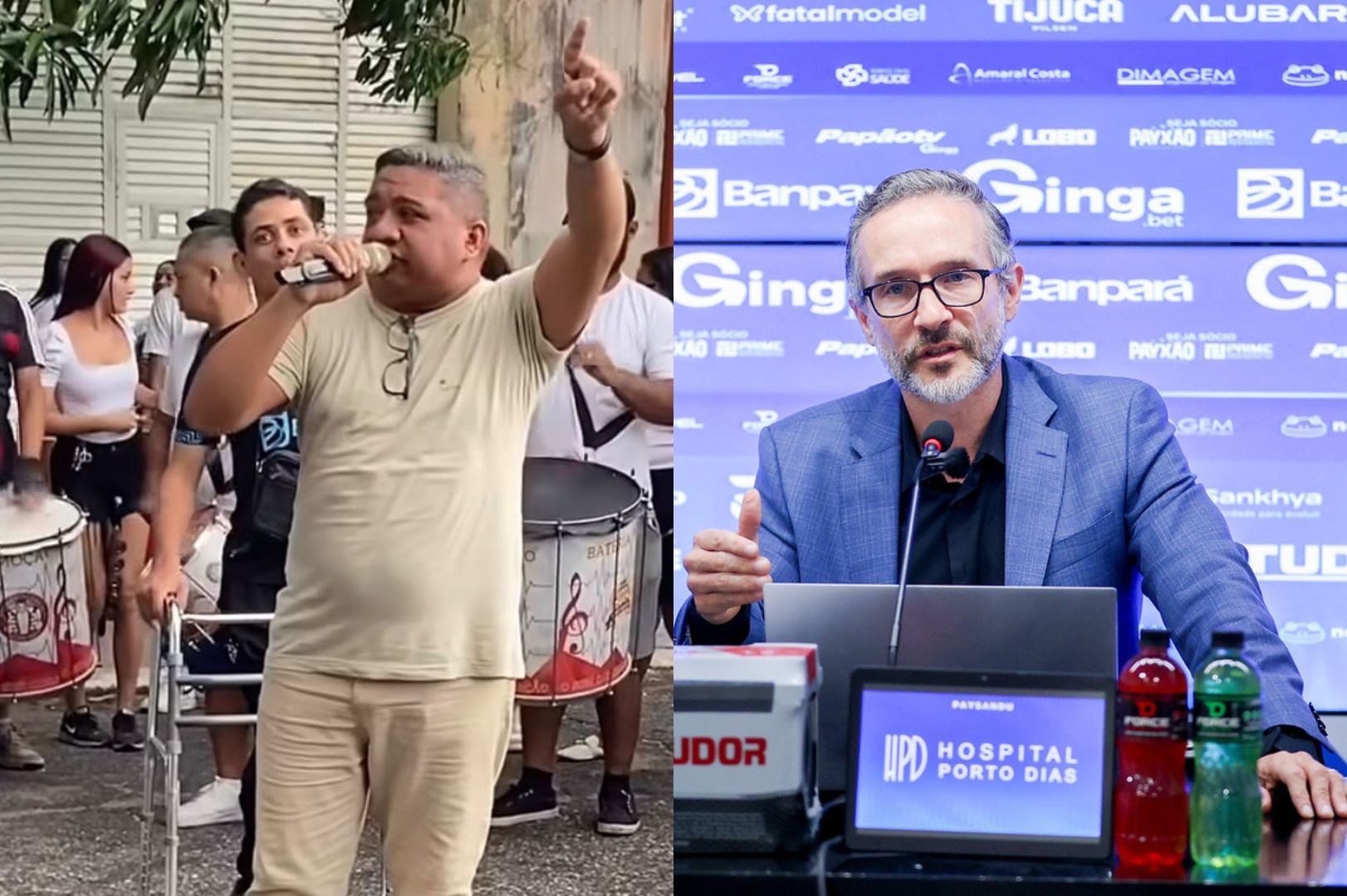 Protesto aconteceu durante coletiva da presidência do clube na Curuzu - 