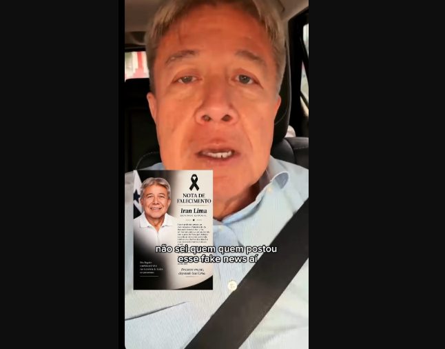 Deputado Iran Lima desmente notícia de falecimento nas redes sociais