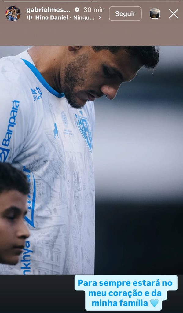 Gabriel Mesquita sinaliza possível despedida do Paysandu nas redes sociais -