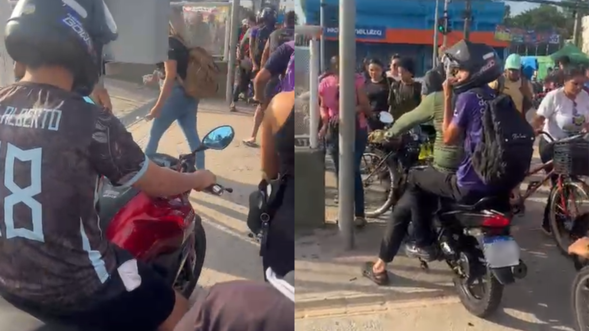 Motociclistas driblam o trânsito usando faixa de pedestres em Ananindeua