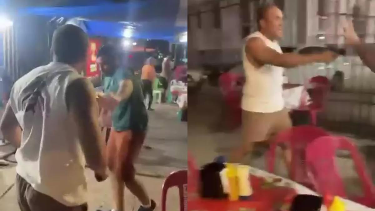 Momento em que o policial realiza um disparo após o desentendimento.