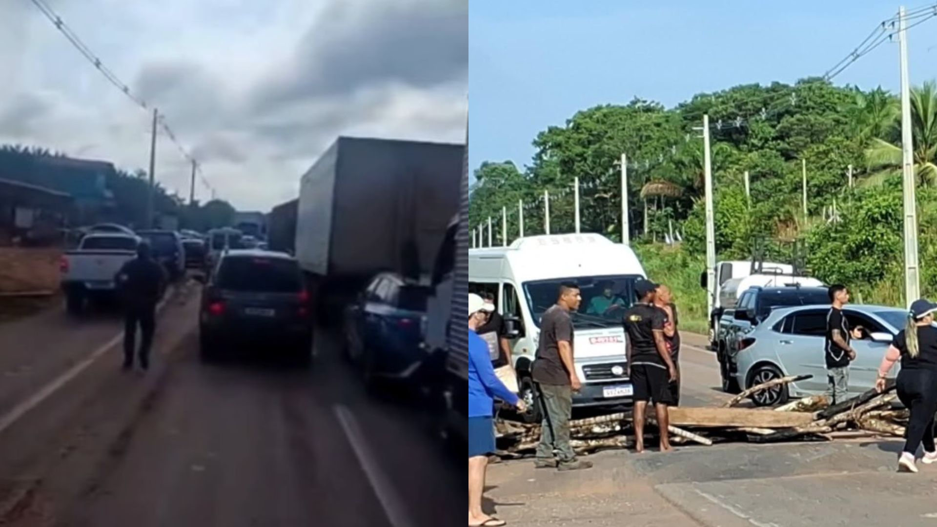 Manifestantes bloquearam trecho da rodovia, em Barcarena, na manhã desta quinta-feira.