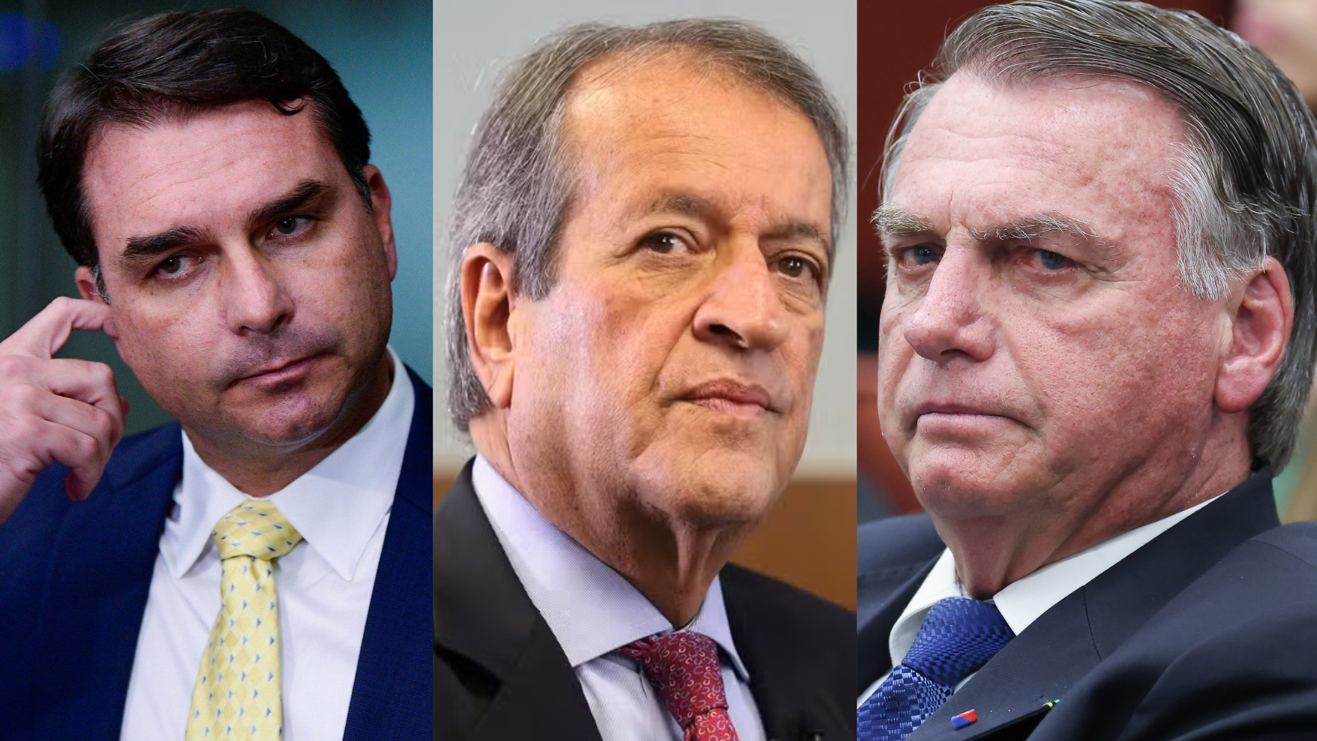 Senador Flávio Bolsonaro (PL-RJ), presidente nacional do PL, Valdemar Costa Neto e o ex-presidente Jair Bolsonaro.