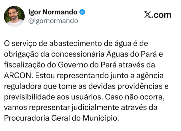 O prefeito de Belém, Igor Normando, também se pronunciou neste sábado (31).