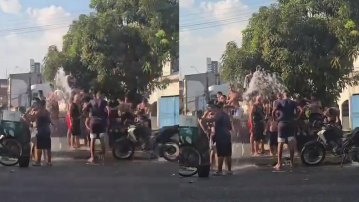 População buscou água nas proximidades do Canal da Quintino com a Travessa Padre Eutíquio após interrupção no fornecimento. Problema atingiu diversos bairros da capital e provocou cobranças de autoridades.